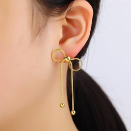 Hclian Gold Bow Drop Earrings For Women Bow Woven Pendant Earrings Hypoallergenic Lightweight Gold Earrings