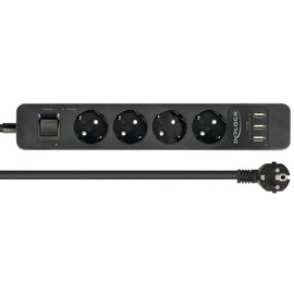 DeLock 4-Way Power Strip with Surge Protection and USB Charger