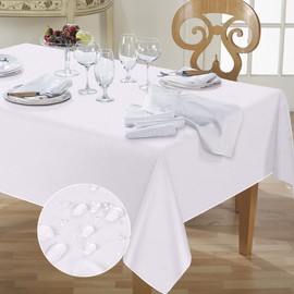 AUAUY Table Cloth Wipe Clean Rectangular 140x100 cm, Wipeable Waterproof Tablecloth, Polyester Washable Fabric Table Protector for Dining Tables, Table Cover for Kitchen Tabletop Decoration, White