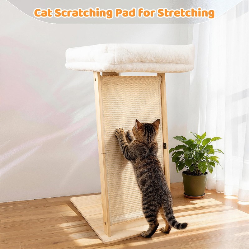 Famifit 31.5" Cat Scratching Post, 3-in-1 Multifunctional Natural Pine Wood