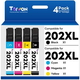 Torvon Remanufactured Ink Cartridge Replacement for Epson 202XL 202 202 XL T202 Ink Cartridges Compatible with Epson Workforce WF-2860 Expression XP-5100 Printer(4 Pack, Black, Cyan, Magenta, Yellow)