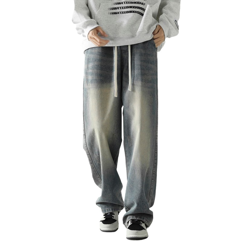 PRIJOUHE Mens Wide Leg Jeans Elastic Waist Baggy Jeans Casual