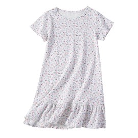 Xrknofio Girls Princess Nightgowns Short Sleeve Ruffle Hem Floral Night Dress Sleepwear Cotton Sleep Dress Pajamas Purple Size 2-3Years/100