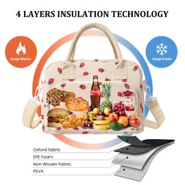 Lunch Bag, 9L Small Picnic Bag, Bento Bag, Reusable Carry Bag, Fabric, Bento Boxes Insulated Bag, Lunch Bag for Work, School, On the Go (Strawberry)