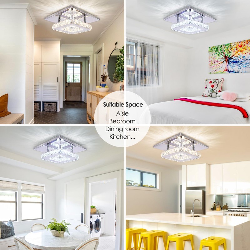 Cainjiazh Dimmable Modern Crystal Chandeliers LED Mini Ceiling Light with