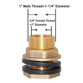 Joywayus 3/4" Female 1" Male Soild Brass Water Tank Connector Bulkhead Tank Fitting With 2 Rubber Ring Stablizing