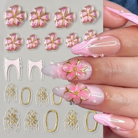 Flower Nails Stickers Spring Nails Sticker 5D Embossed French Self Adhesive Sticker Pink Petals Designs Nail Decals Butterfly Nail Art Decals Summer Decals for Nail DIY Manicure 2Sheets
