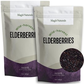 MagJo Dried Elderberries - 100% Wild crafted Dried Elder berries - 2lb Bulk - Non-Irradiated, Non-GMO, Whole Black Elderberry Immune Support - Raw Vegan Sambucus 2 Pack