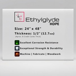 Ethylglide Natural 24" x 48" x 1/2" HDPE Sheet (High Density Polyethylene) Plastic Polymer PVC. Great for DIY Projects and Cutting Boards and Marine Board Applications. Nominal Cut Within +(-) 1/8"