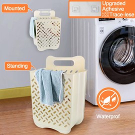 Laundry Basket Collapsible Hanging Laundry Basket Foldable, Wall Hanging Plastic Laundry Hamper With Handle Portable Dirty Clothes Basket Bathroom Basket Multi-function Container Waterproof