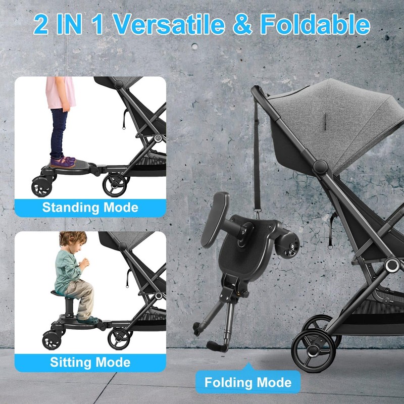 TeqHome Universal Stroller Board with Detachable Seat, 2-in-1 Buggy Board