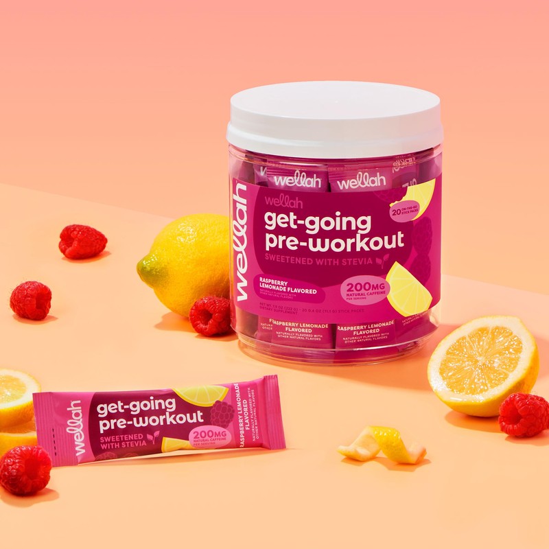 Wellah Get-Going Pre-Workout Drink Mix (Raspberry Lemonade Flavored, 30 Servings)