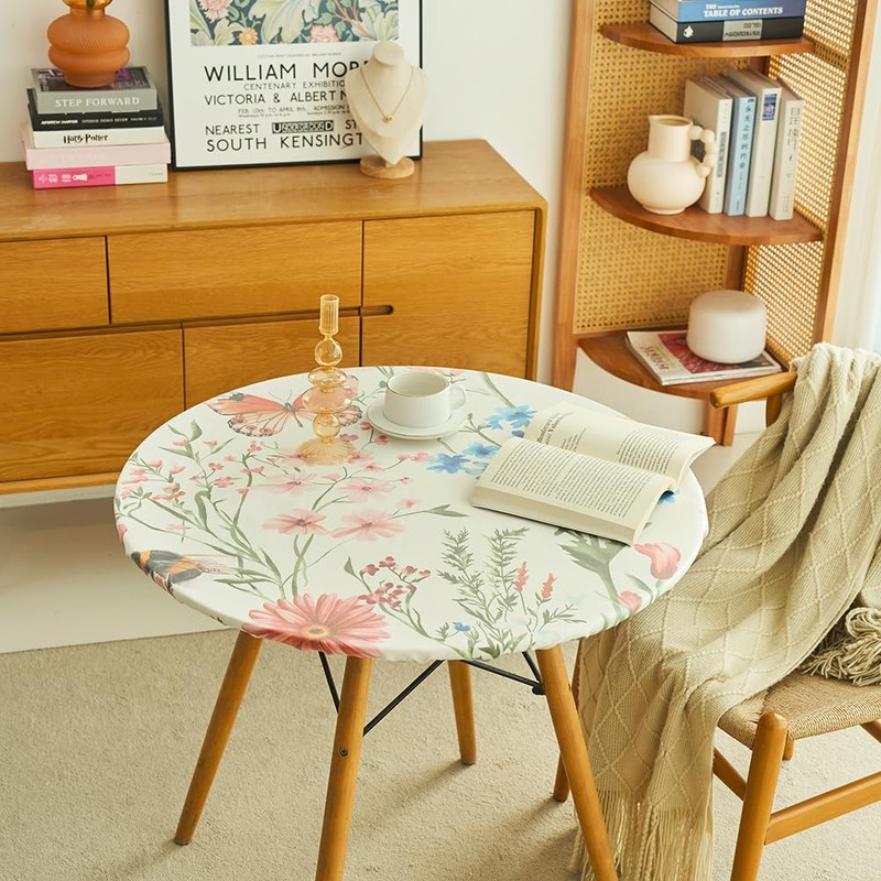 IBEQUEM Round Fitted Tablecloth with Elastic Edge, Waterproof Oil Proof