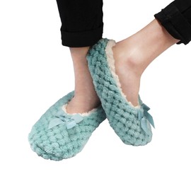 Adult Super Soft Warm Cozy Fuzzy Soft Touch Sleeper Slippers Non-Slip Lined Socks – Greenish Blue – Large (UK Size 6-7)