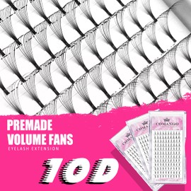 CoMango Premade Fans Eyelash Extensions 10D-D-0.07-12mm Premade Volume Lash, Short Stem Eyelash Extensions Pre Made Fanned Russian Volume Lash Extensions Mix Tray