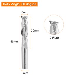 HARFINGTON 5pcs Spiral Router Bit 6mm Cut Dia 2 Flutes Up Cut End Mill Bits Milling Cutter for Wood Carving Engraving (6mm Shank 25mm Cut Length 50mm Long 30 Degree Helix HRC44-46)