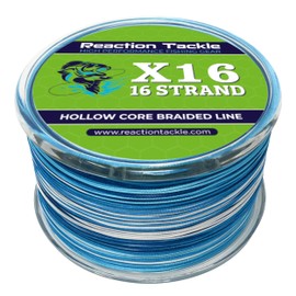 Reaction Tackle Hollow Core, 16 Strand Braided Fishing Line Blue Camo - 80LB / 500yds