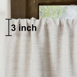 Faux Linen Kitchen Curtains 36 Inch Length Cafe Curtain Tiers for Living Room Bathroom Basement Windows Country Rustic Small Short Curtains, Set of 2, Natural