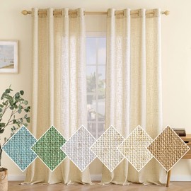 EMEMA Gardinen Vorhänge Leinenvorhang mit Ösen Voile Vorhang Leinenoptik Modern Halbtransparent für Wohnzimmer Dekoschal Kinderzimmer Schlaufenschal Küchengardinen 2er Set 140x245cm (BxH) Beige