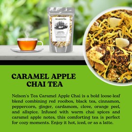 Nelson's Tea Caramel Apple Chai Tea Loose Leaf - Cut & Sifted Red Rooibos Loose Leaf Tea, Black Tea with Cinnamon Chips, Peppercorn, Ginger Root, Cardamom, Clove, Orange Peel and All Spice (16 oz)