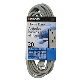 Woods 2867 3-Outlet Extension Cord with Power Tap, 20-Foot, Gray