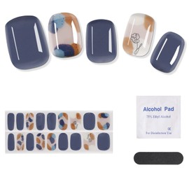 NIUANIUA Gel Nail Stickers, Curing Type, Gel Nails, Just Stick On, Set of 24 Gel Nail Stickers, Blue Orange Gel Nail DIY Kit, Suitable for Nail Art Beginners