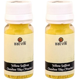 SATVIK Set of 2 Yellow Saffron Chandan Tikka Powder for Pooja & Tilak | 2 x 25g | Sacred Sandalwood Kumkum | Pooja Samagri for Mandir & Rituals