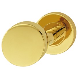 JUVA Door Knob Fixed Door Handle Polished Brass Door Fitting Fixed on Round Rosette LDK 212 Button Diameter 53 mm Door Knob Stainless Steel PVD for Outdoor and Indoor Use 1 Piece Door Knob with Push