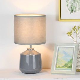 Lampwell Lena Modern Ceramic Bedside Table Lamp, Grey, 7.09H12.99IN, Bulb Excluded