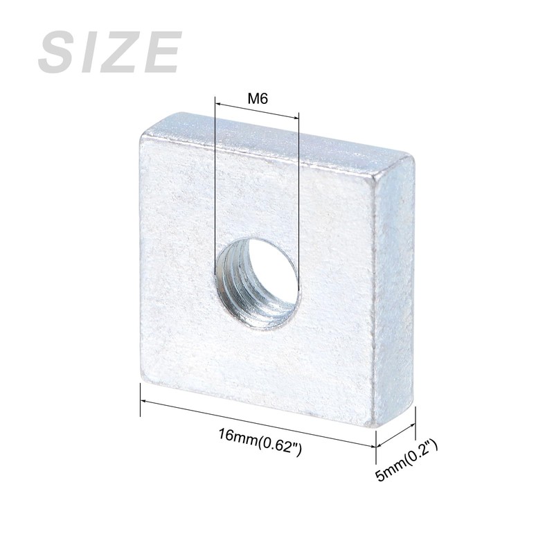 METALLIXITY Square Nuts (M6x16mmx5mm/M6x0.63"x0.2") 10Pcs, Carbon Steel Zinc-Plated Square Machine