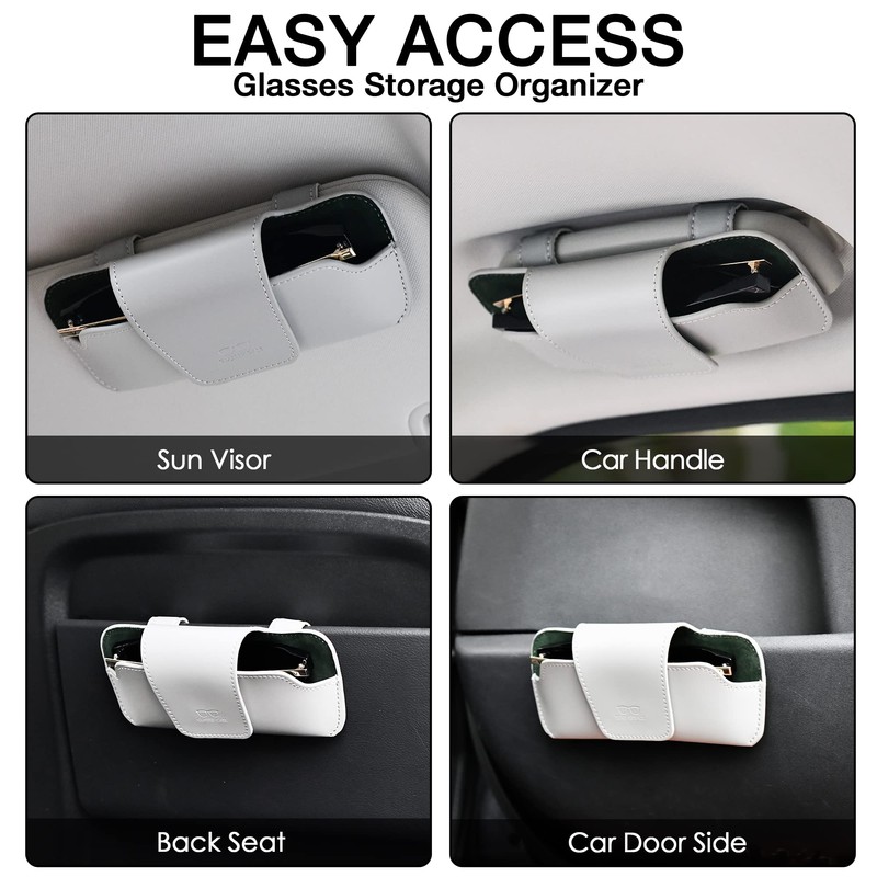 URIZZD Sunglass Holder for Car Visor, Car Sunglasses Holder Leather,