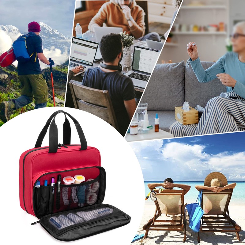 CURMIO 救急バッグ お薬 ポーチ 持ち運び お薬箱 家庭 旅行 オフィス 学校 赤