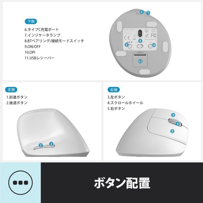 DELUX Ergonomic Mouse Wireless Small Vertical Mouse (M618AIR-White)