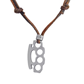 Hanessa Men's Jewellery Men's Necklace Genuine Leather Mini Knuckle Pendant Christmas Gift for Husband/Boyfriend, Metal