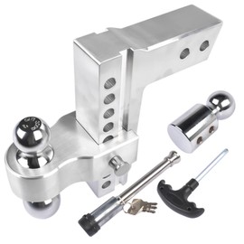 Silver Adjustable Trailer Hitch Fits 2.5" Receiver | 8" Drop/Rise Heavy Duty Aluminum Drop Hitch | Tri-Ball (1-7/8" x 2" x 2-5/16") with Dual Pin Key Locks and a Wrench | Tow Hitch 18500 LBS GTW