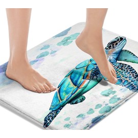 Britimes Bath Mat for Bathroom, sea Turtle Washable Cover Floor Rug Carpets Floor Mat Bathroom Decorations 16x24 Inches for Kitchen Bedroom Indoor