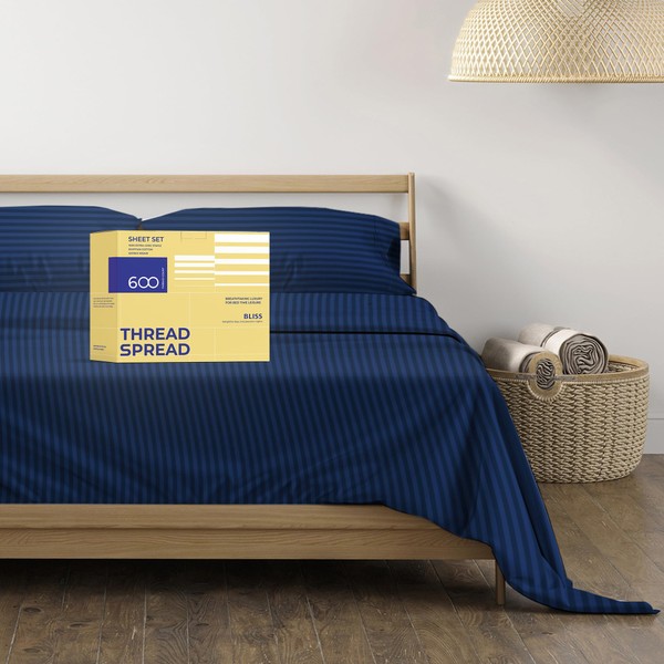 THREAD SPREAD Striped Egyptian Cotton Sheets Twin XL Size -