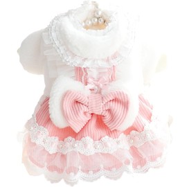 AZA Dog Princess Dresses for Small Dogs Lolita Clothes Lace Costume Bow Pet Girl Cute Coat Outfits Sunmmer Costumes (XL,Pink)