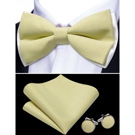 Barry.Wang Mens Yellow Suit Vest Linen Formal/Casual Waistcoat Tie Bow Tie Set Wedding Party