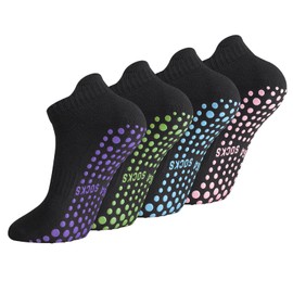 Zuimei 4 Pairs Yoga Socks Women,Non Slip Pilates Socks Grip Socks for Women,Grippy Socks Breathable Cotton Socks Ankle Socks for Ladies and Girls for Ballet,Dance,Workout,Fitness,Running