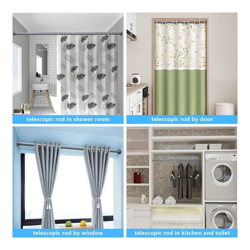 Enlargement Diameter 1 inch Grey Spring Tension Curtain Rod 40"-64.5"，Adjustable,
