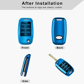 QBUC for KIA Key Fob Cover Case with Keychain for 2013 2014 2015 2016 2017 Kia Sorento Sedona Soul Rio etc (Flip/Folding Key)(Blue)