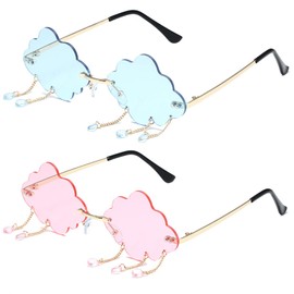 CTForest Pack of 2 Cloud Sunglasses, Irregular Sunglasses, Rimless Fashion Sunglasses, Perfect for Birthdays or Parties (Blue, Pink)