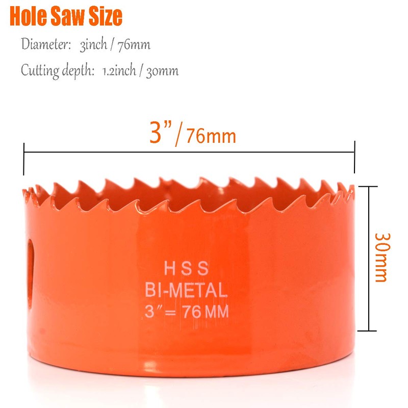 Koopi 76mm / 3 Inch BI-Metal Hole Saw with Arbor