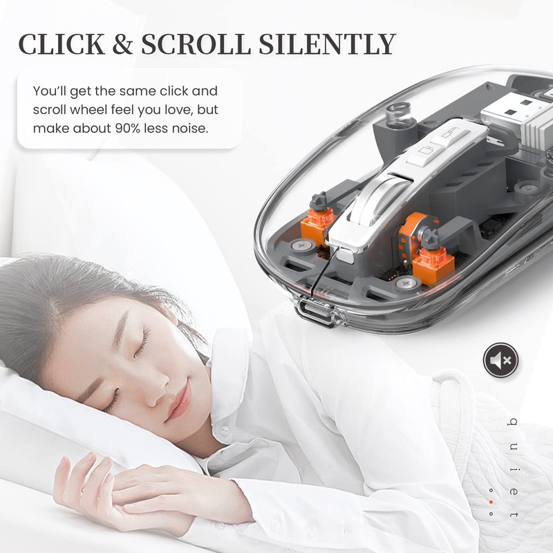 UrChoiceLtd T900 Kabellose Bluetooth-Maus, Multi-Device Slim Cordless Mouse (Dual-Mode: BT