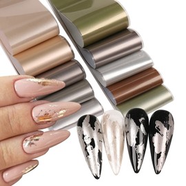 SILPECWEE 10 Rolls Nail Foil for Long Acrylic Nails Metallic Gold Transfer Foil for Nails Silver Rose Gold Nail Art Foil Holographic Nail Design Stickers Manicure Sticker Nails Accessories