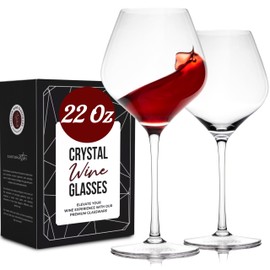 Gusto Nostro Crystal Wine Glasses Set of 2, 22 Oz Long Stem Modern Wine Glasses for White and Red Wine, Dishwasher Safe, Fancy, Elegant, Large and Tall Wine Glass for Wedding Christmas Anniversary
