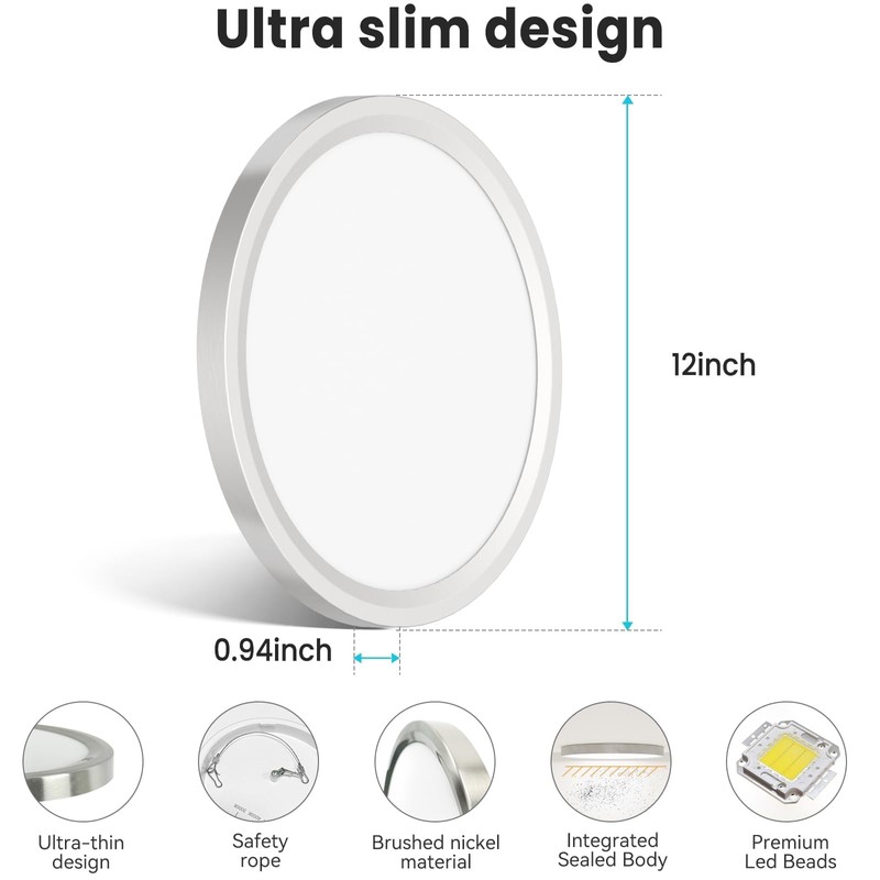 libtit 12 inch Flush Mount LED Ceiling Light Fixture, 3000K