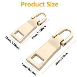 Zipper Pull Replacement,Metal Zipper Handle Mend Fixer Tab Repair for Luggage Suitcase Bag,Backpack,Jacket Bags,Coat Boots (Gold)