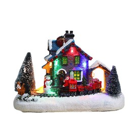 Christmas Village House with LED Light Resin Collectable Christmas Scene Village Houses Figurine Ornaments Decoration Gifts